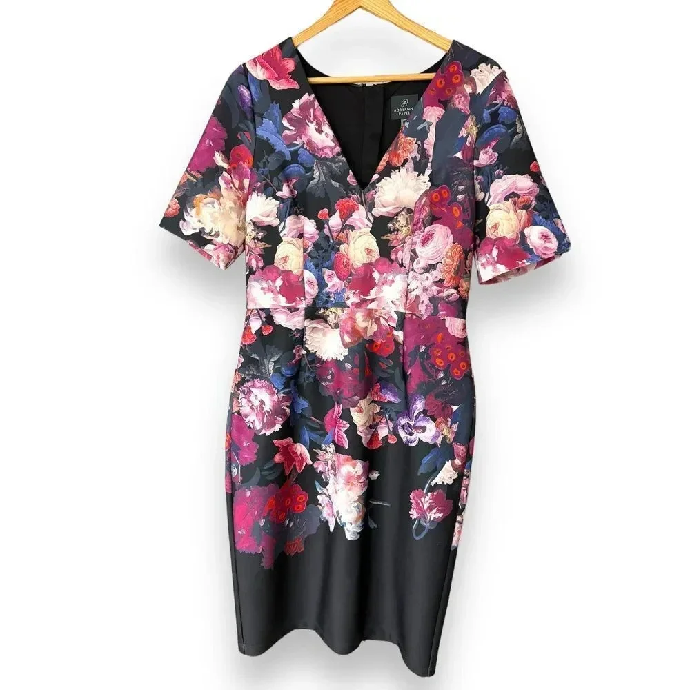 Adrianna Papell Floral Printed‎ Scuba Sheath Dress ( Size 10) - Picture 3 of 12